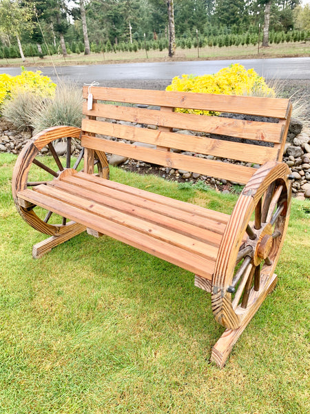 Wagon wheel wood bench