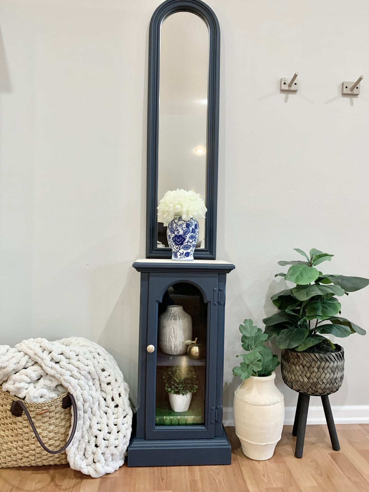 Navy light~ up cabinet with mirror