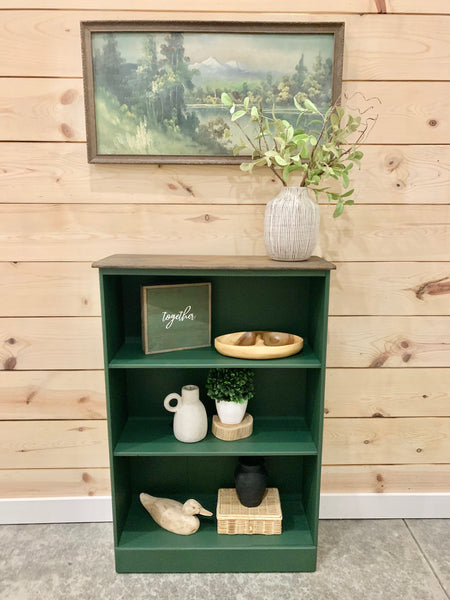 Little Green bookcase with stained top. ( Charlie’s green)