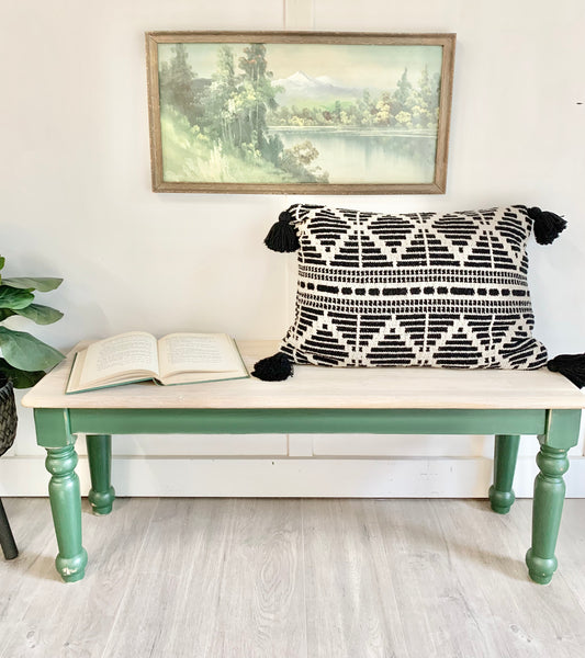 Green & white dry brushed bench