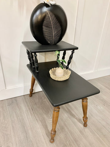 Black w/ original stained legs vintage side table