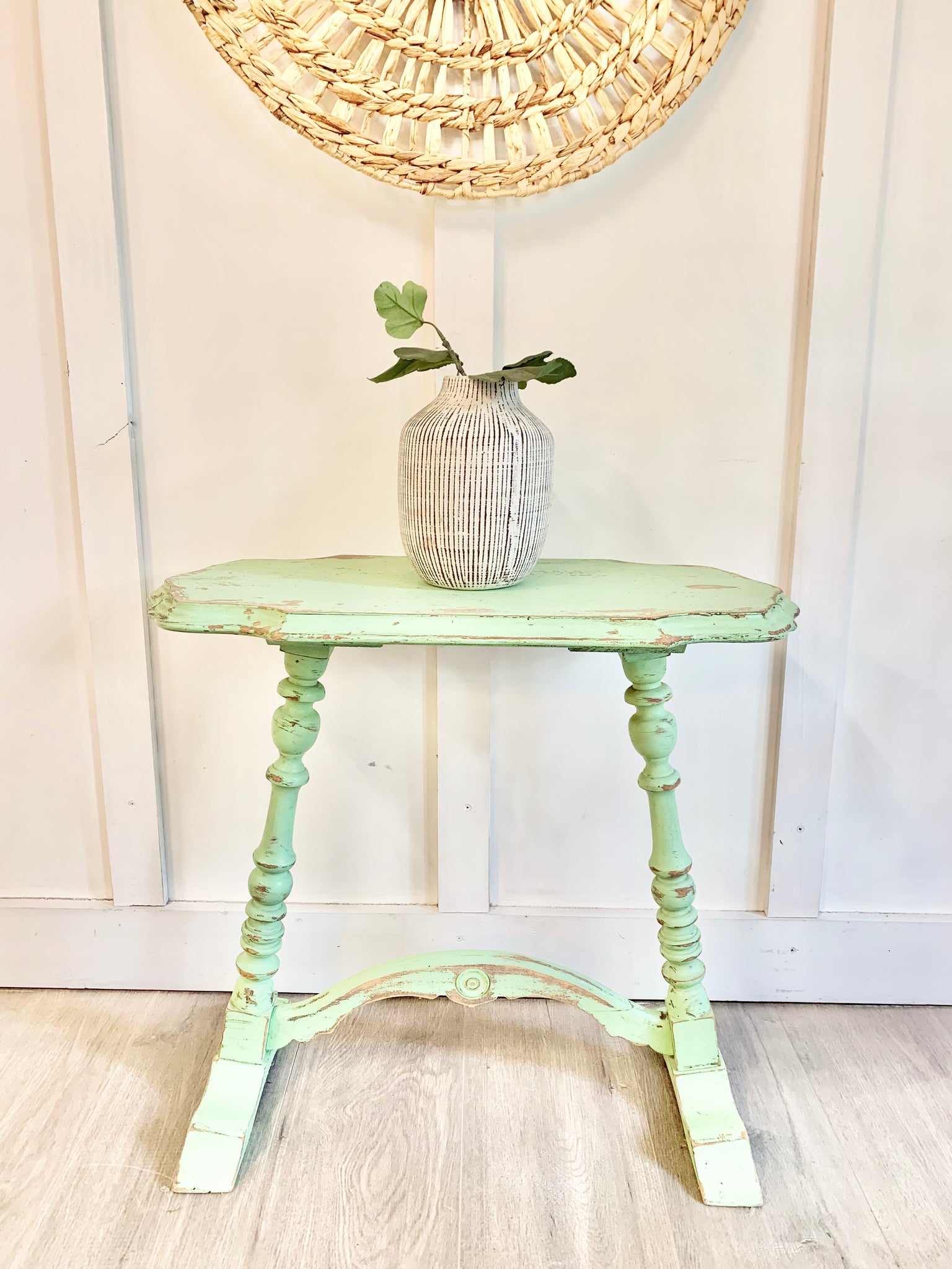 Mint green chippy table