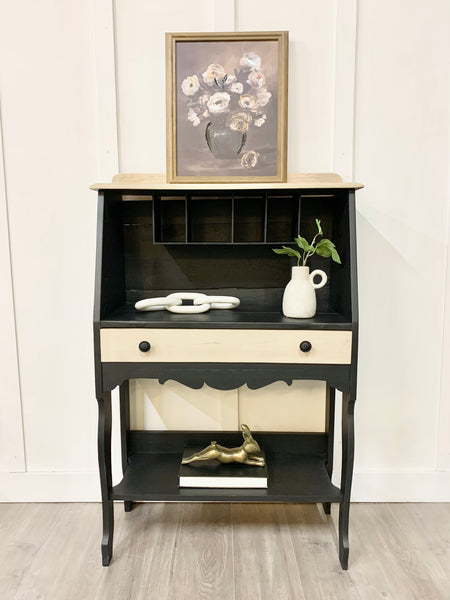 Black and baby deer paint washed secretary desk