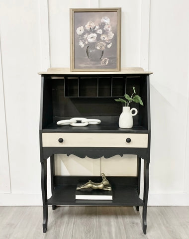 Black and baby deer paint washed secretary desk