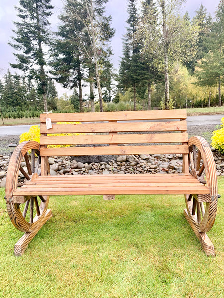 Wagon wheel wood bench