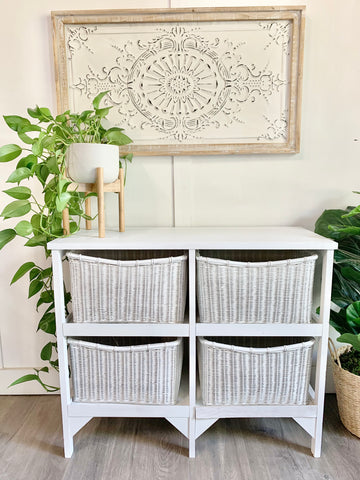 White organizing cabinet w/ baskets