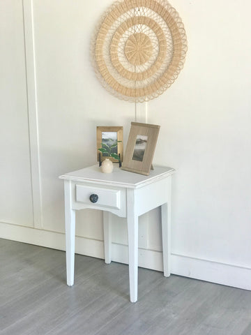 White Side Table w/ Drawer